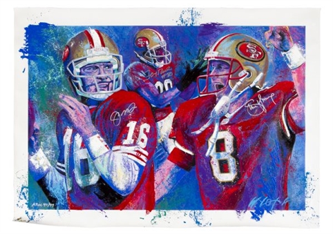 Joe Montana, Steve Young and Jerry Rice Signed 49ers MVPs Bill Lopa AROC Giclee on Canvas 47/49